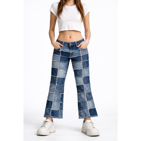 Vintage Denim - Y2K Zana-Di Patchwork Flare Jeans Low Rise Stretch Denim 26” Waist